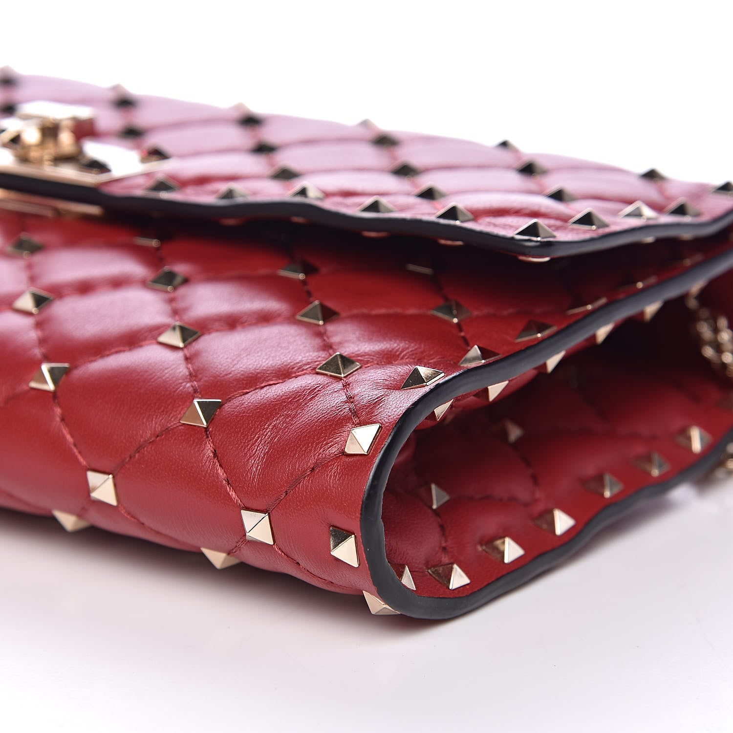Valentino Garavani Nappa Rockstud Spike Wallet on Chain Rubino 9 of 9