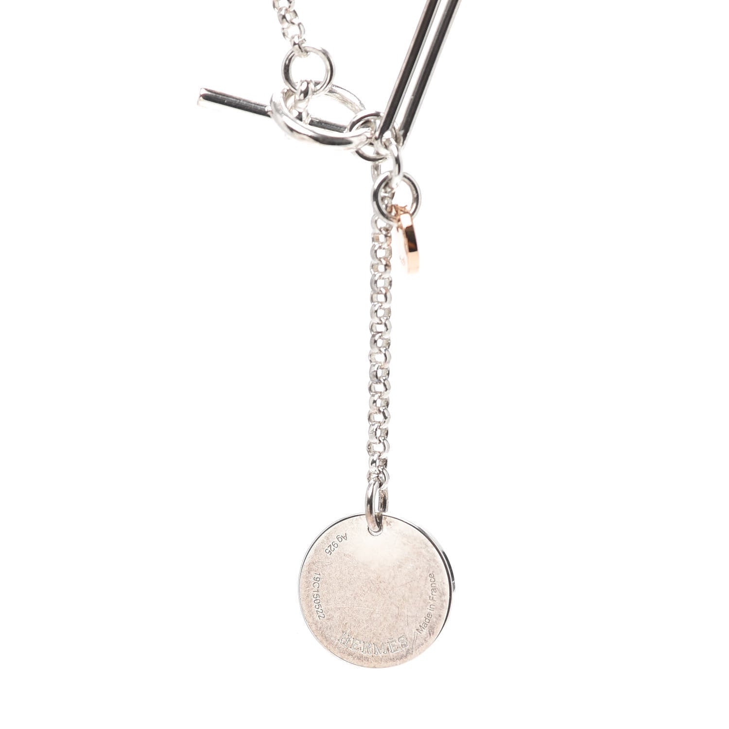 Hermes Sterling Silver 18K Rose Gold PM Ex-Libris Pendant Necklace 4 of 5