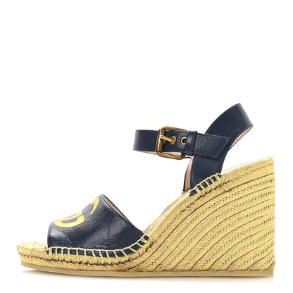Gucci Calfskin Espadrille Platform 95 Wedge Sandals 36 Blu Agata Oro Vecchi 1 of 8