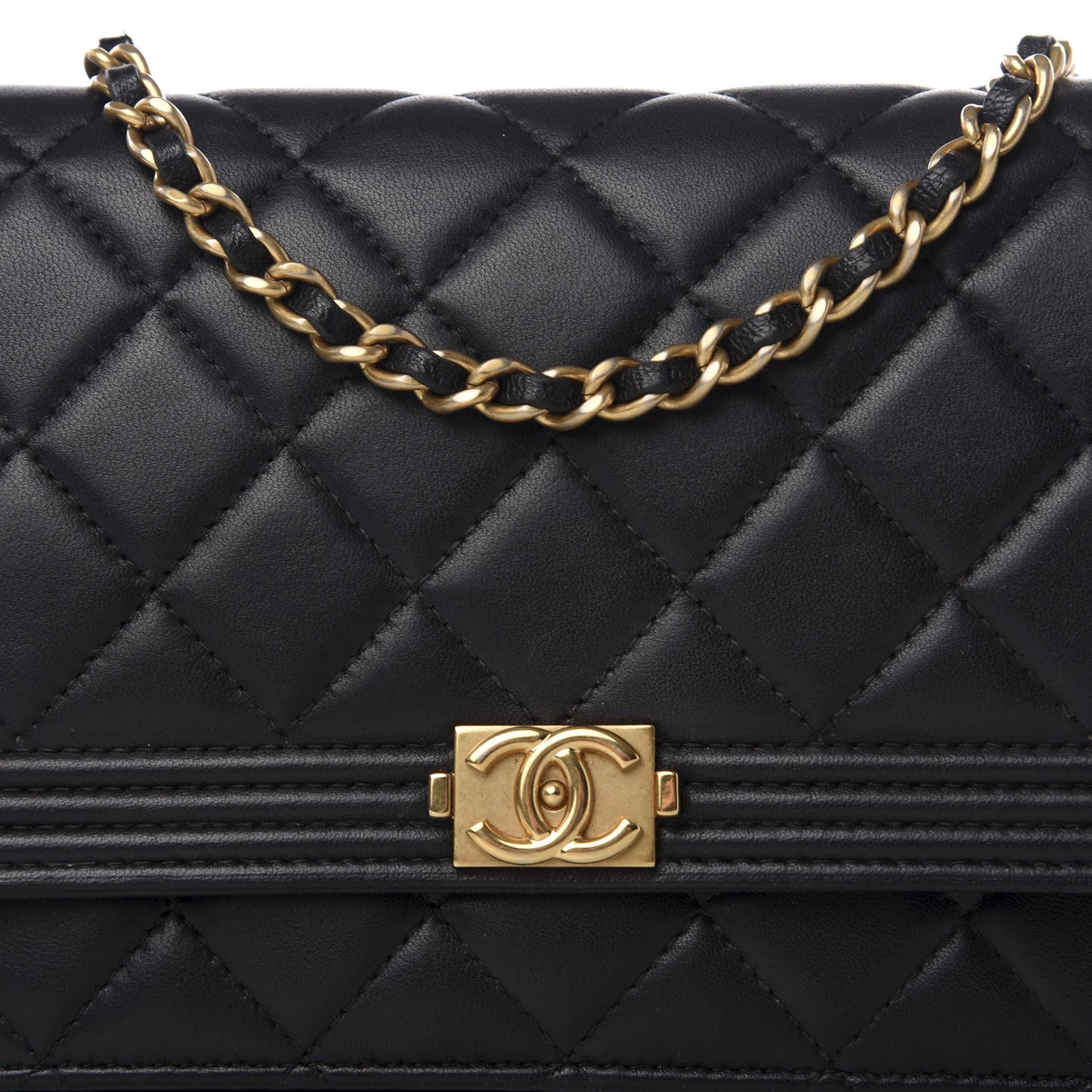 Lambskin Quilted Boy Wallet On Chain WOC Black