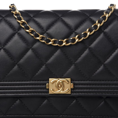 Chanel Lambskin Quilted Boy Wallet On Chain WOC Black 8 of 12