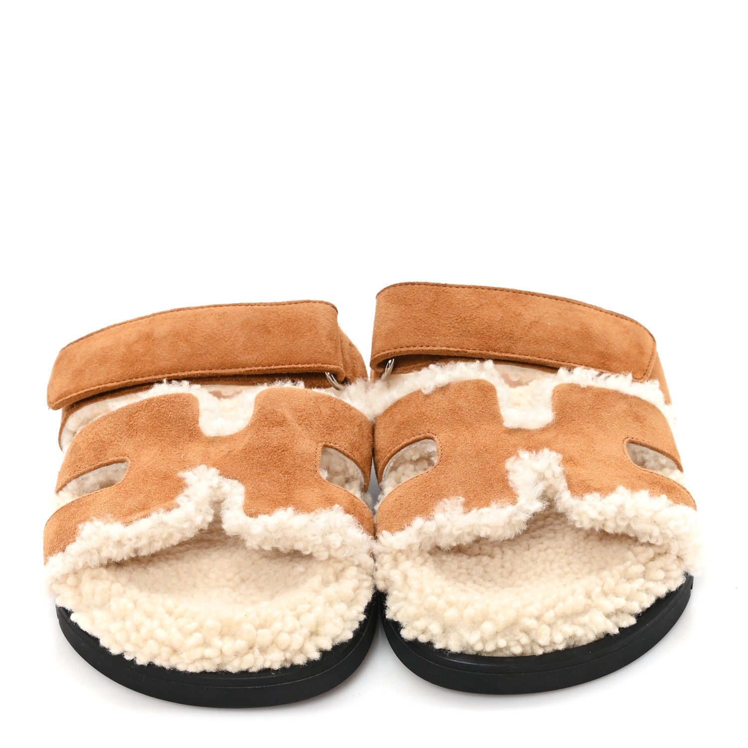 Hermes Suede Goatskin Woolskin Womens Chypre Sandals 36.5 Naturel Ecru 3 of 9