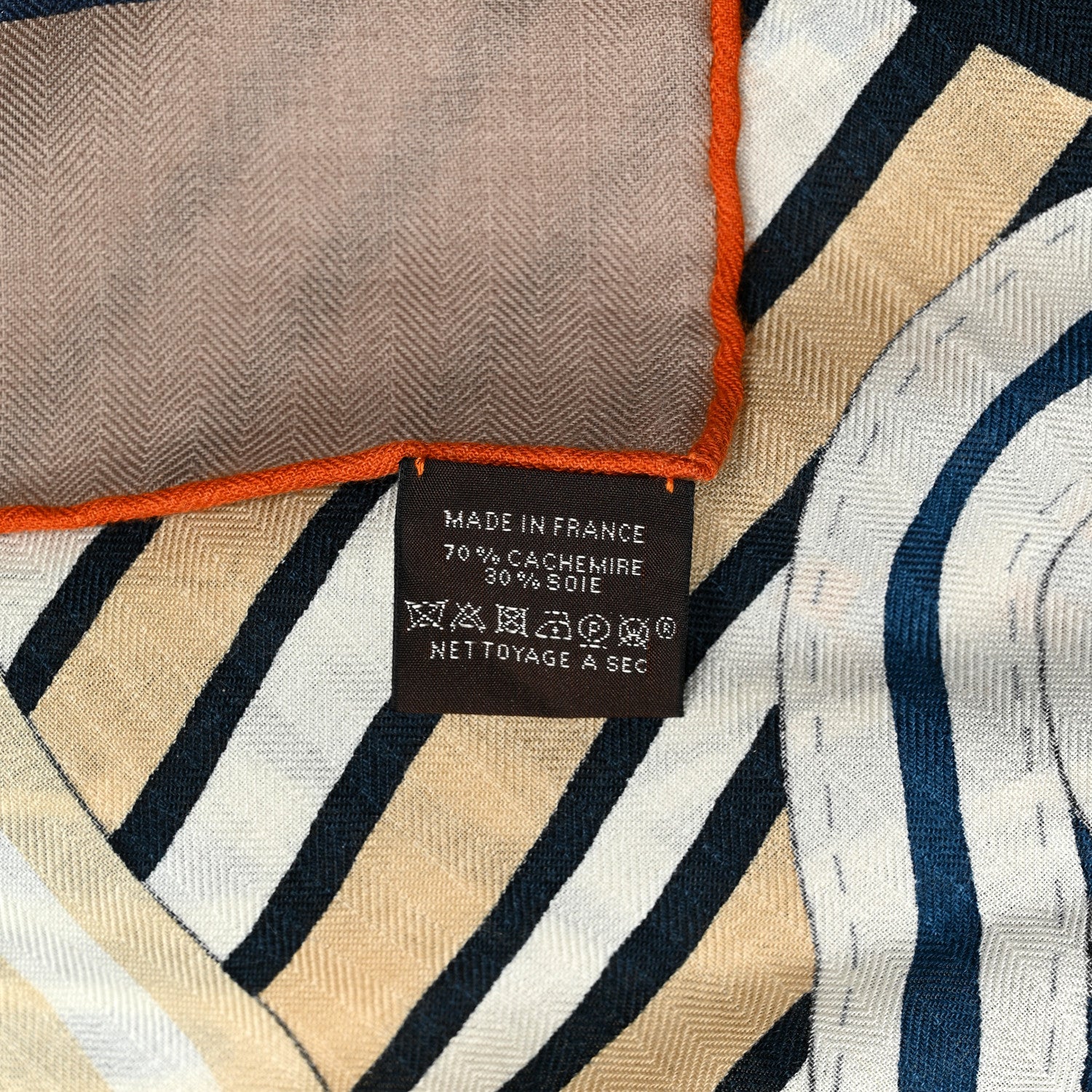 Hermes Cashmere Silk La Selle Imaginaire Shawl 140 Marron Glace Bleu 4 of 4