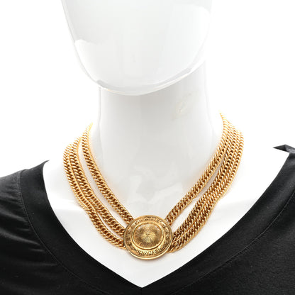 Chanel Chain Link Logo Medallion Triple Strand Choker Necklace Gold 2 of 6