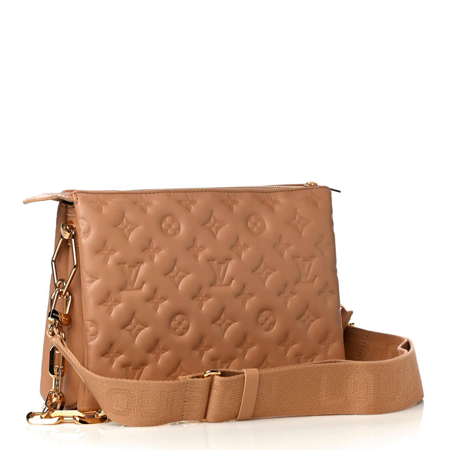 Lambskin Embossed Monogram Coussin PM Camel