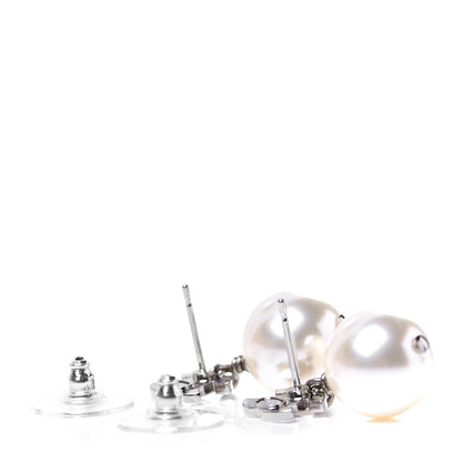 Chanel Crystal Pearl CC Drop Earrings Silver 3 of 4