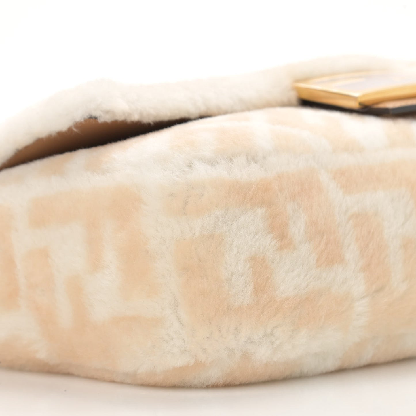 Shearling Vitello Dolce Macro FF 1974 Baguette White Ice Cuoio Miele Scuro