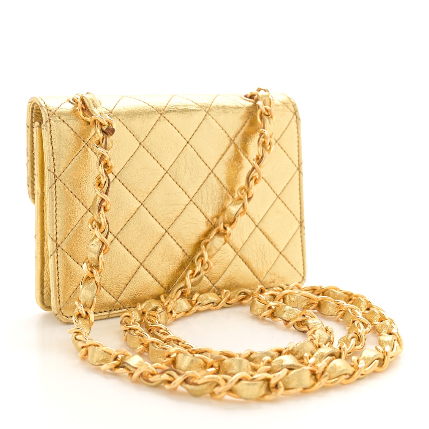 Metallic Lambskin Quilted Mini Flap Gold