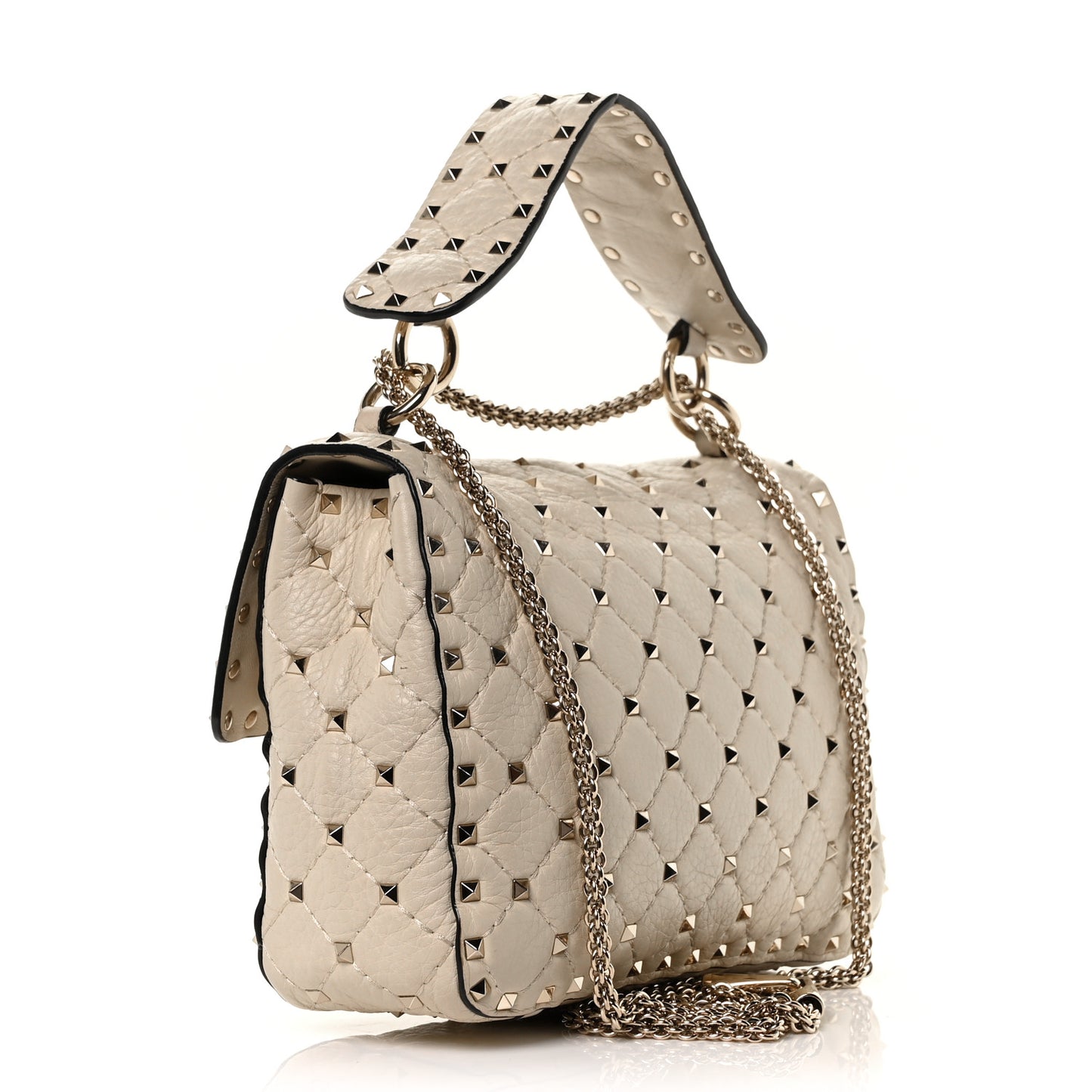 Grained Calfskin Medium Rockstud Spike Shoulder Bag Light Ivory