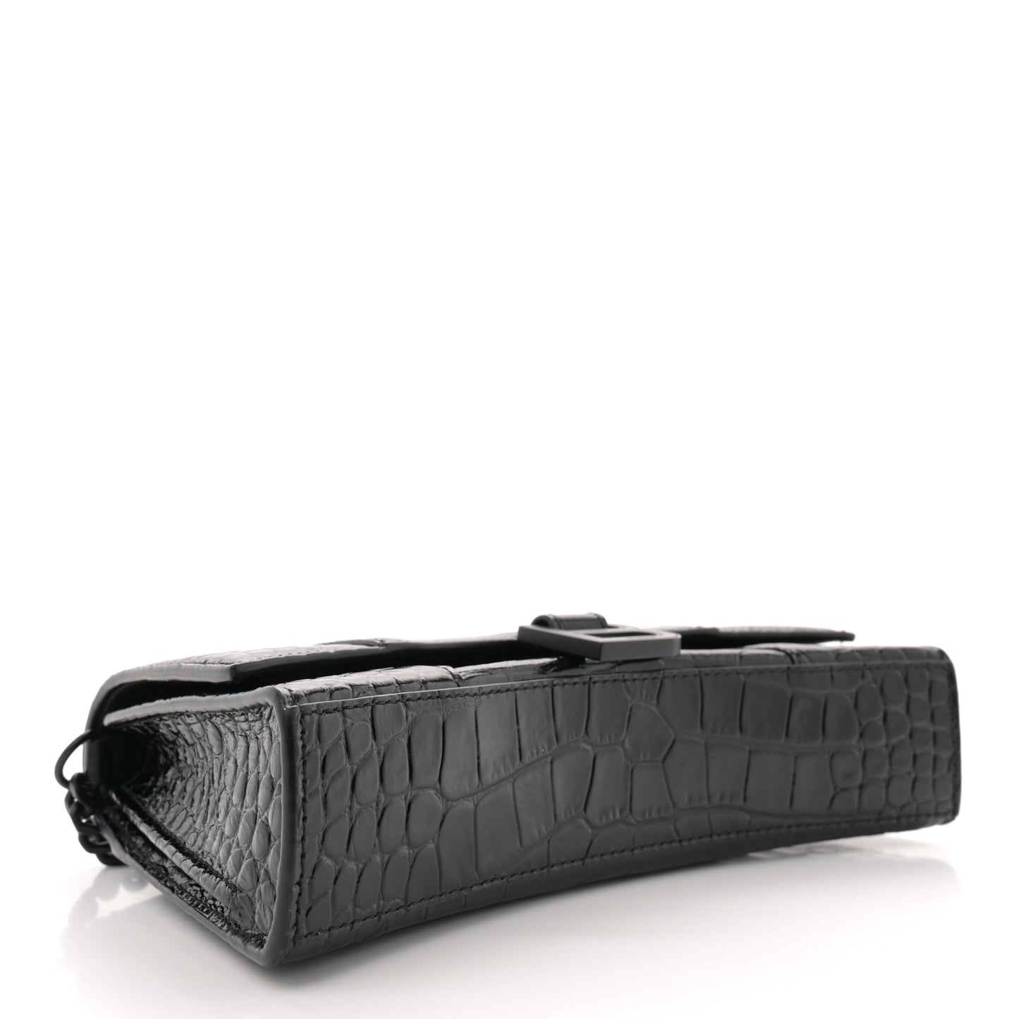 Shiny Calfskin Monochrome Crocodile Embossed Hourglass Chain Bag Black