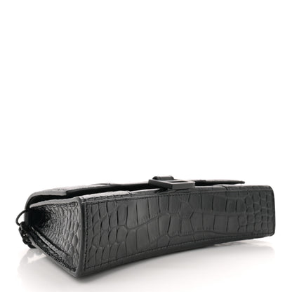 Balenciaga Shiny Calfskin Monochrome Crocodile Embossed Hourglass Chain Bag Black 4 of 12