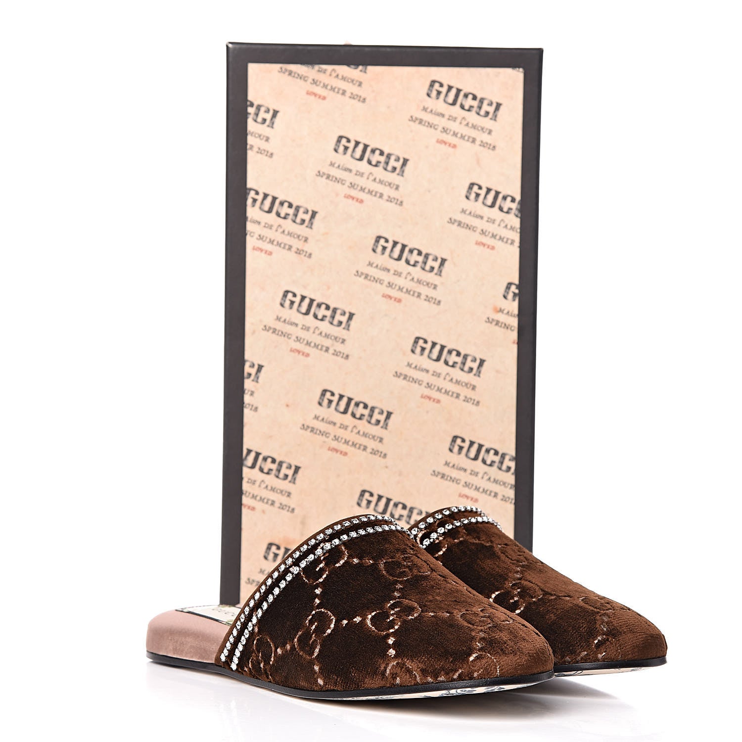 Gucci Velvet GG Monogram Crystal Womens Slippers 38.5 Brown Vintage Cocoa 8 of 8