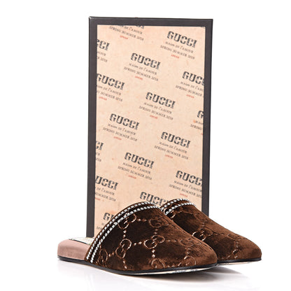 Gucci Velvet GG Monogram Crystal Womens Slippers 38.5 Brown Vintage Cocoa 8 of 8