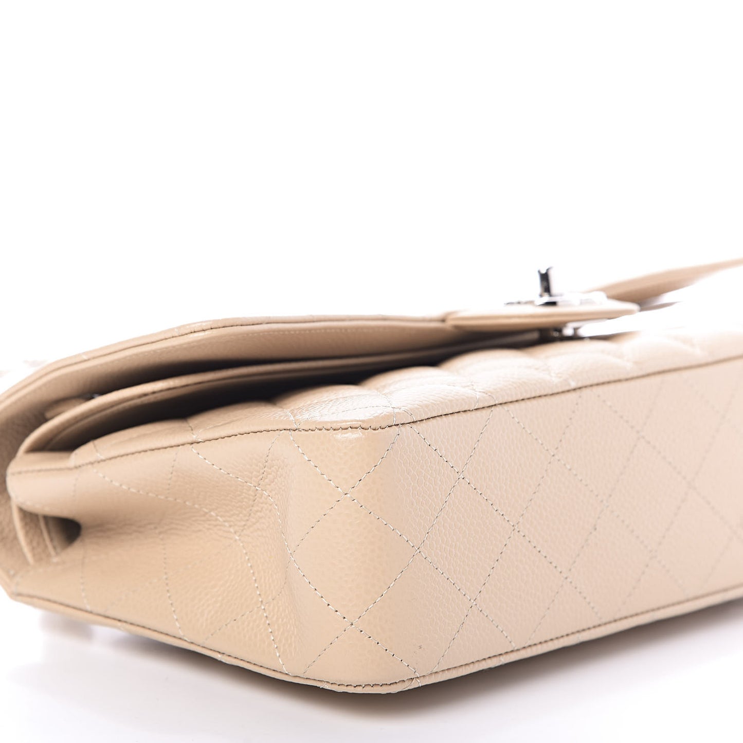 Caviar Quilted Medium Double Flap Beige