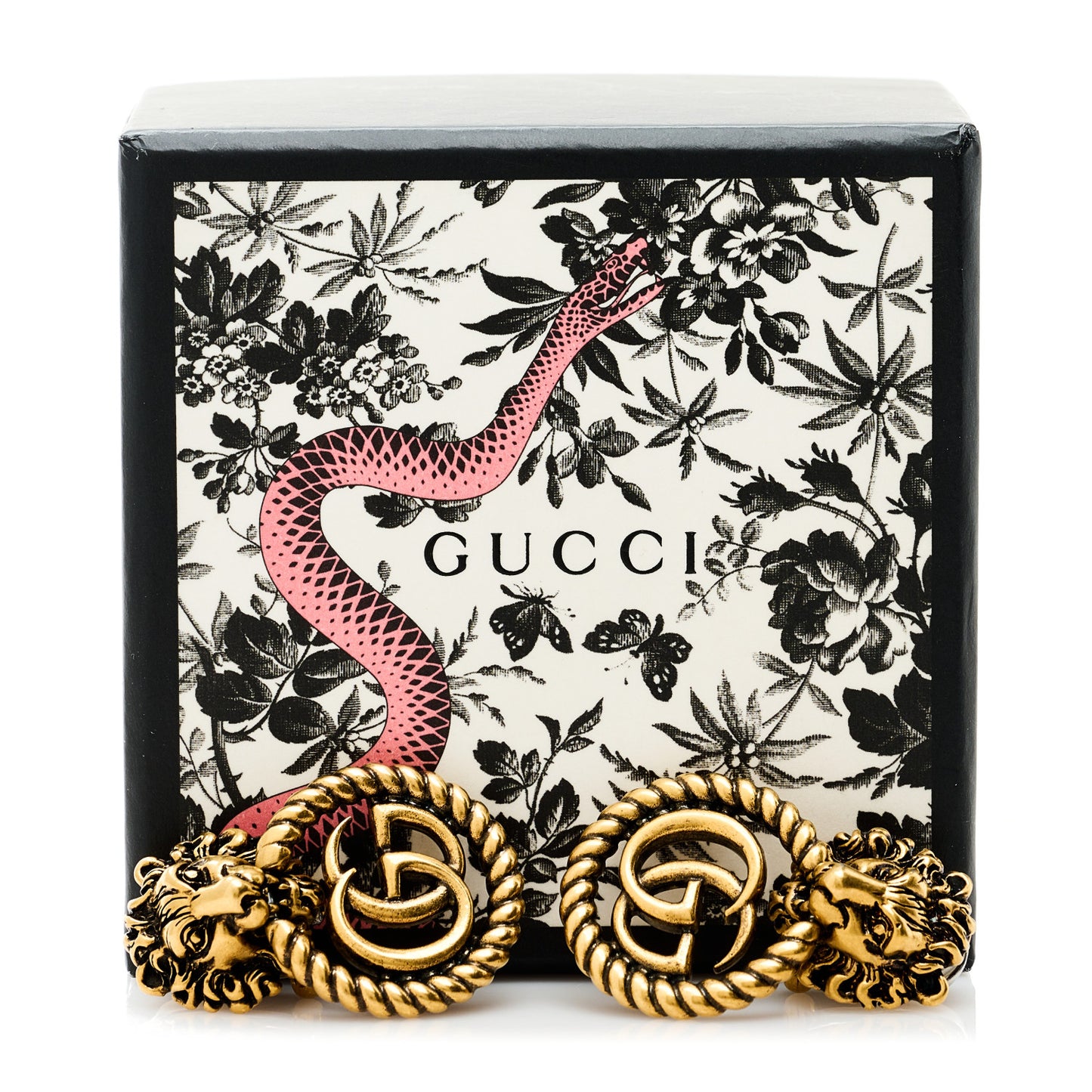 Metal Double G Lion Head Clip On Earrings Aged Gold