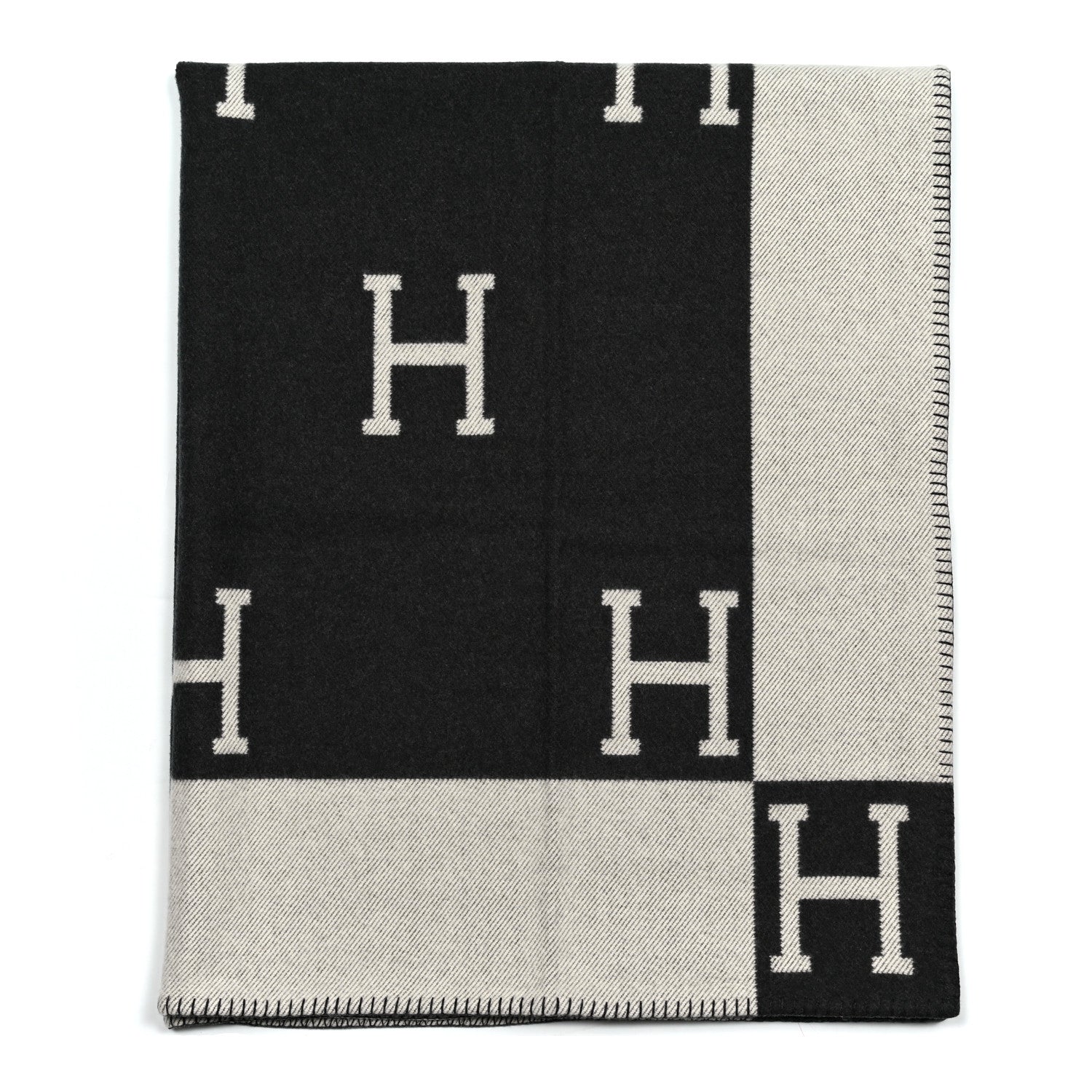 Hermes Wool Cashmere Signature Avalon Blanket Black 1 of 3