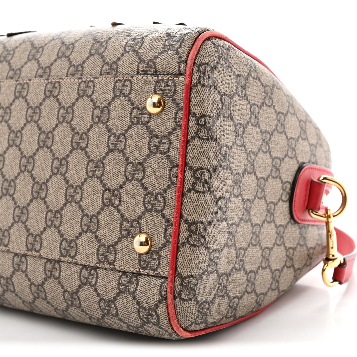 Gucci GG Supreme Monogram Kingsnake Heart Embroidered Medium Boston Hibiscus Red 10 of 15