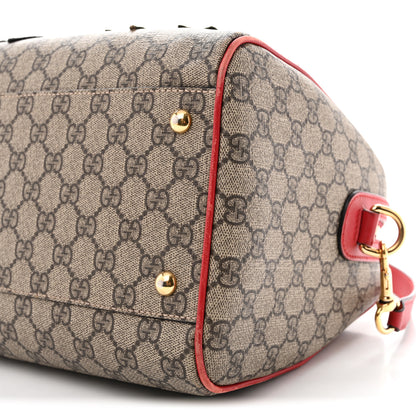 Gucci GG Supreme Monogram Kingsnake Heart Embroidered Medium Boston Hibiscus Red 10 of 15