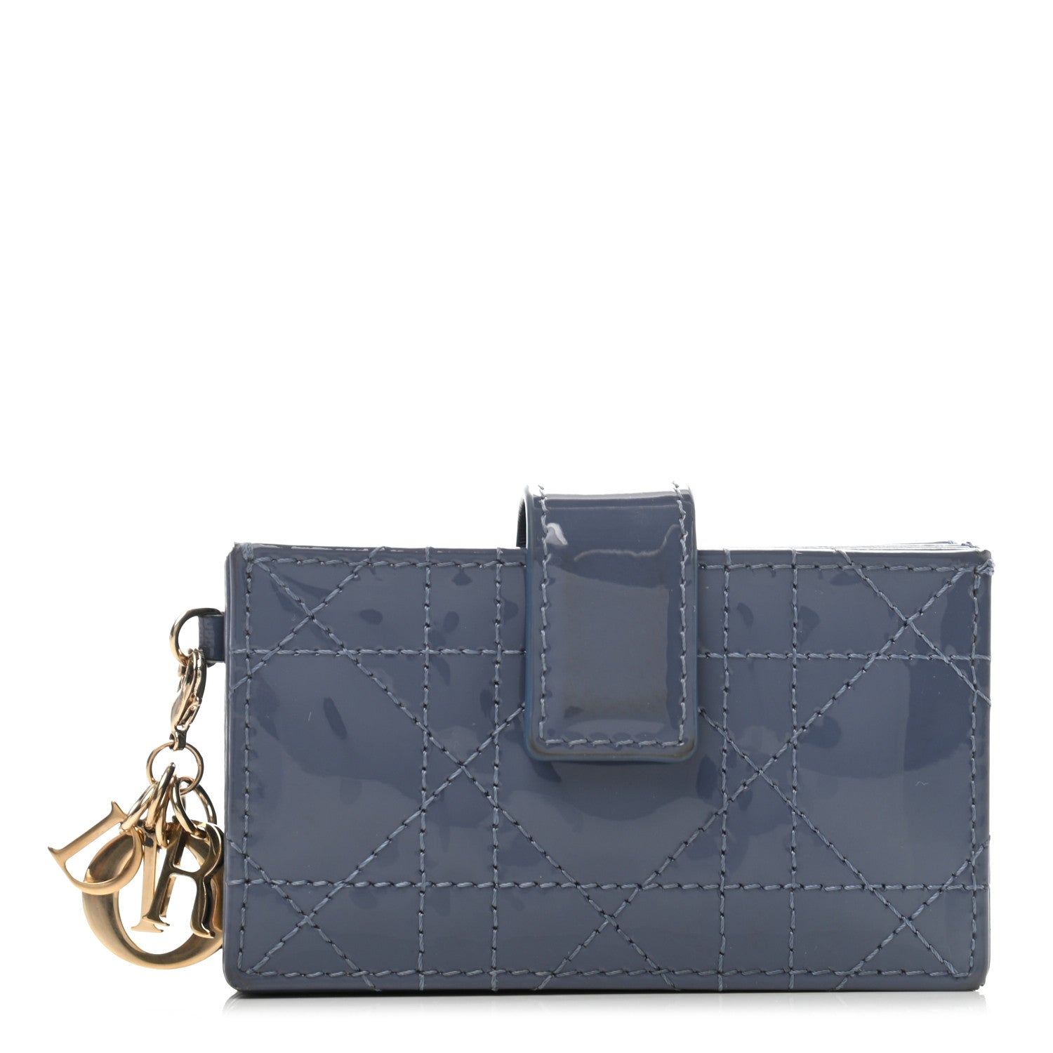 Christian Dior Patent Cannage Lady Dior 5-Gusset Card Holder Blue 1 of 8