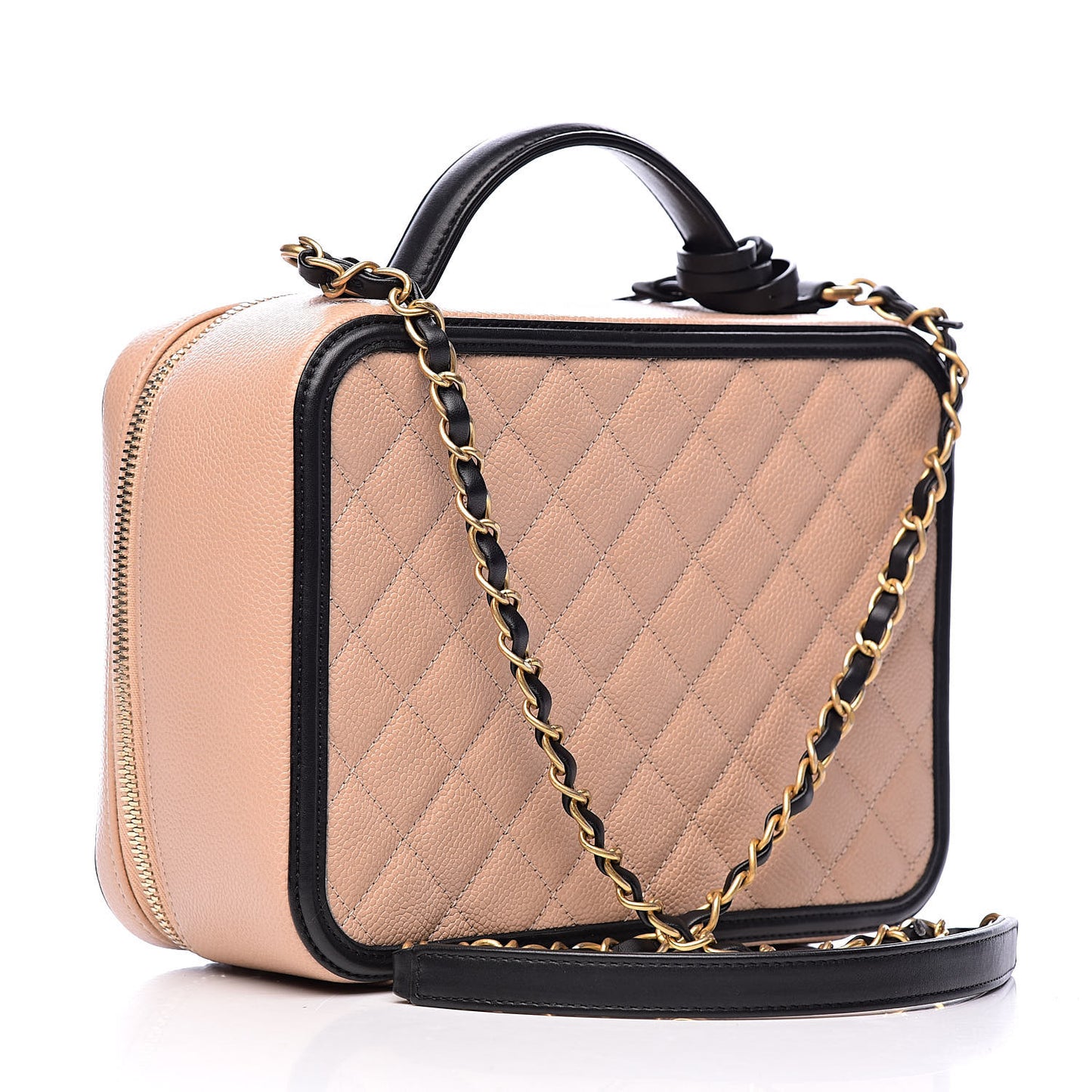 Caviar Quilted Large CC Filigree Vanity Case Beige Black