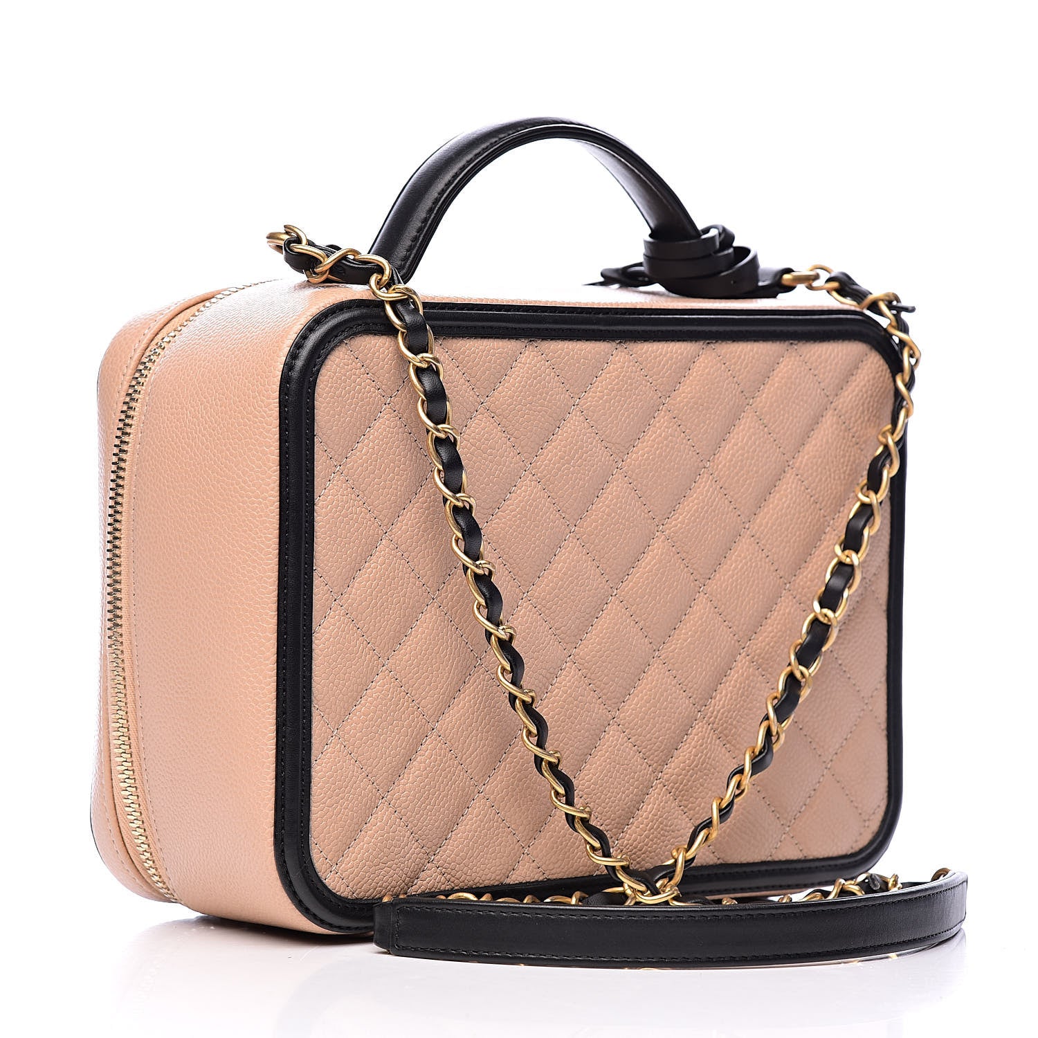 Chanel Caviar Quilted Large CC Filigree Vanity Case Beige Black 3 of 10