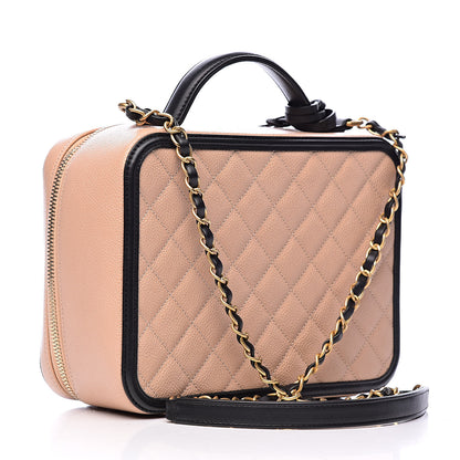 Chanel Caviar Quilted Large CC Filigree Vanity Case Beige Black 3 of 10
