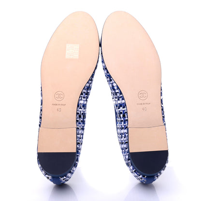 Chanel Tweed Lambskin CC Cap Toe Ballerina Flats 40 White Blue 6 of 9