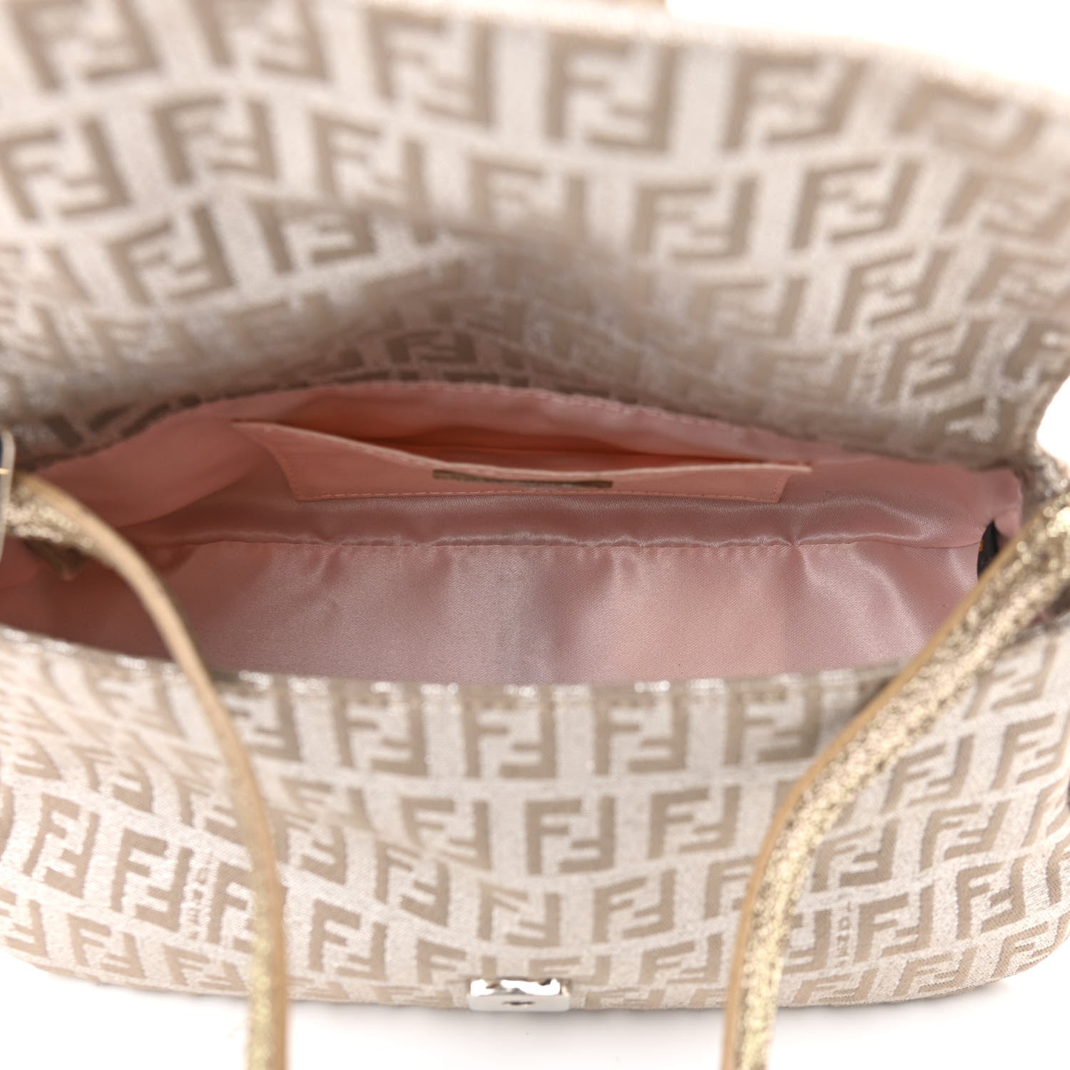 Fendi Metallic Jacquard Zucchino Suede Mini Mama Baguette Peltro Argento Sabbia 4 of 9