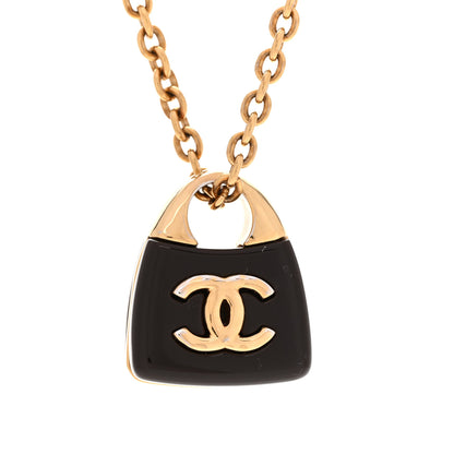 Chanel Metal Resin CC Handbag Pendant Necklace Gold 4 of 6