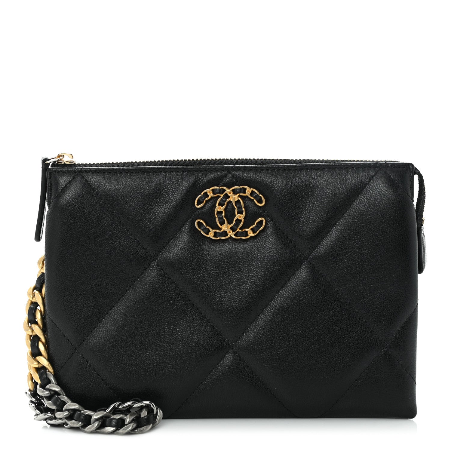 Chanel Shiny Goatskin Quilted Small Chanel 19 Pouch With Handle Black 1 of 9