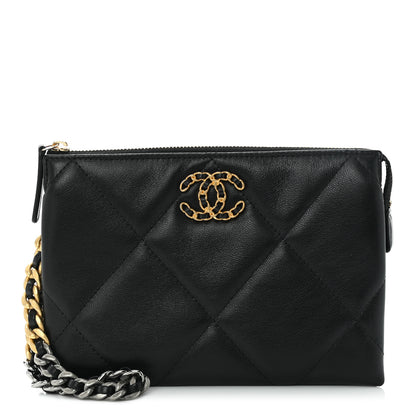 Chanel Shiny Goatskin Quilted Small Chanel 19 Pouch With Handle Black 1 of 9