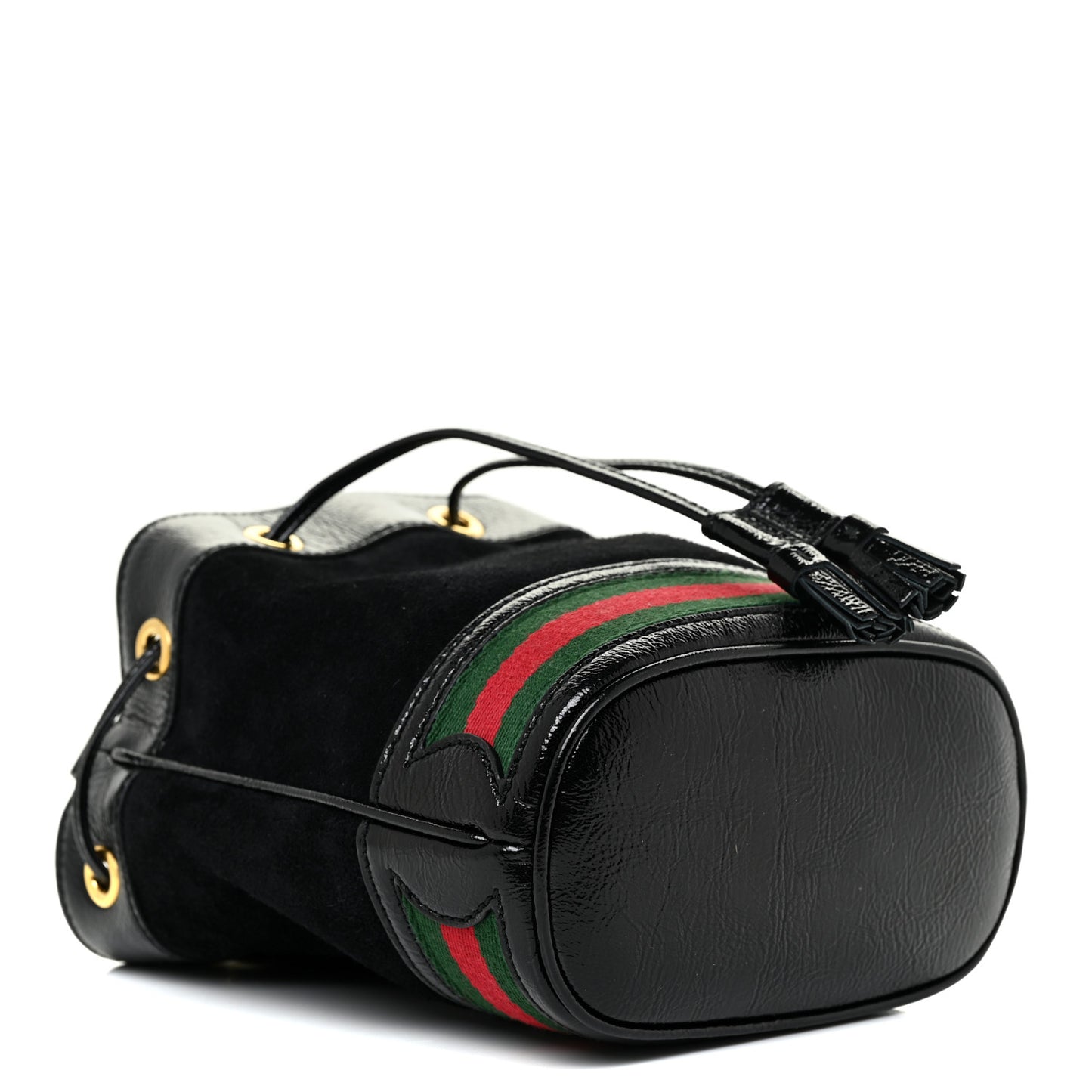 Suede Patent Web Mini Ophidia Bucket Bag Black