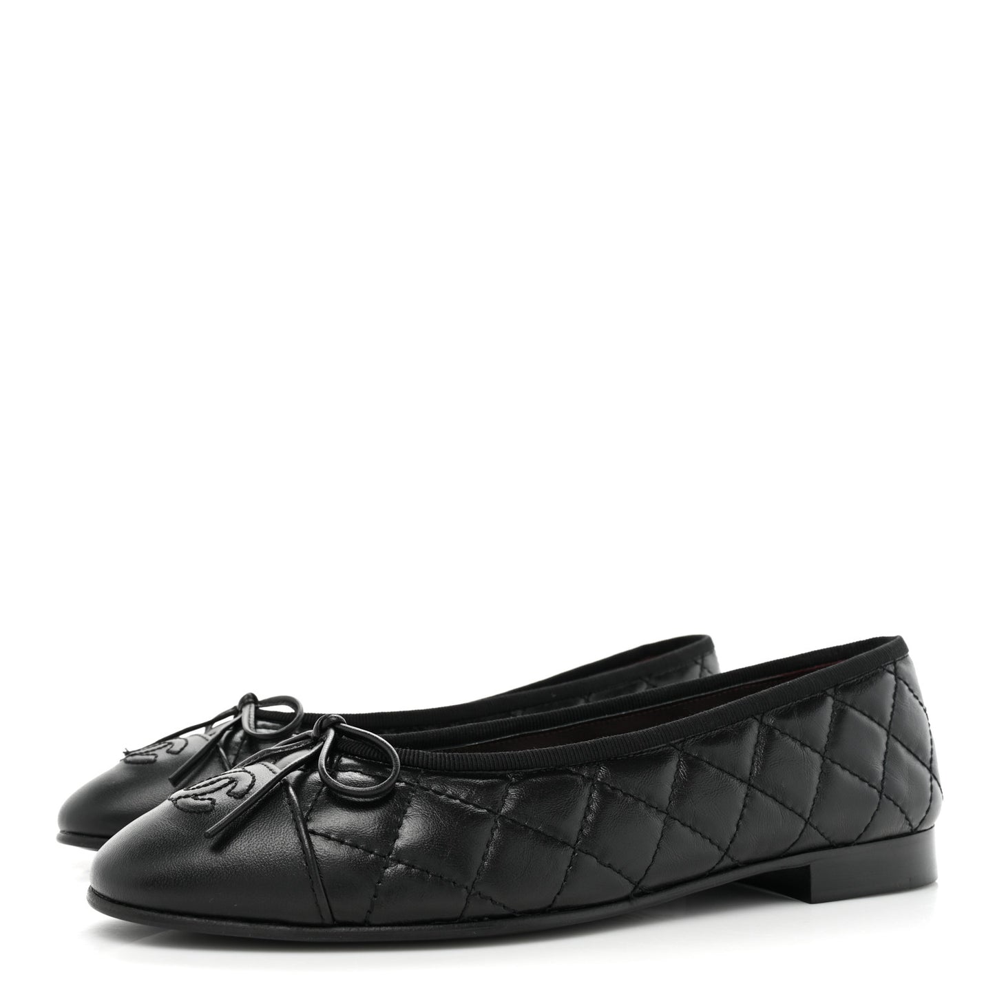 Aged Calfskin Quilted Cap Toe Ballerina Flats 36.5 Black