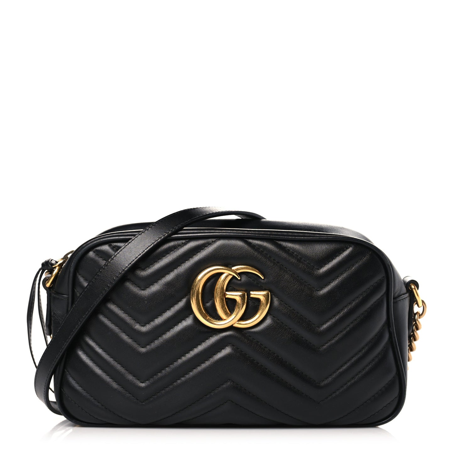 Calfskin Matelasse Small GG Marmont Chain Shoulder Bag Black