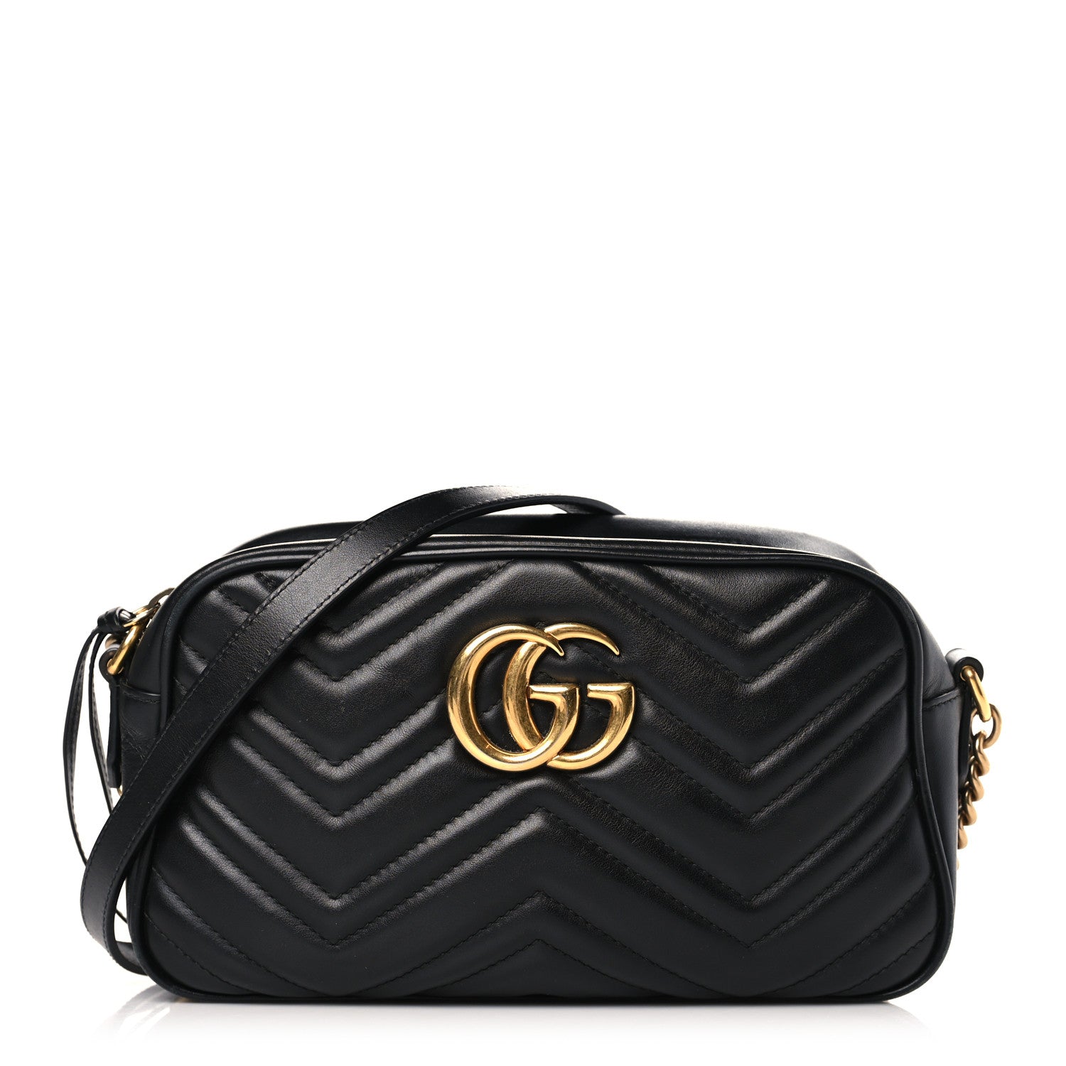 Gucci Calfskin Matelasse Small GG Marmont Chain Shoulder Bag Black 1 of 9