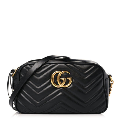 Gucci Calfskin Matelasse Small GG Marmont Chain Shoulder Bag Black 1 of 9