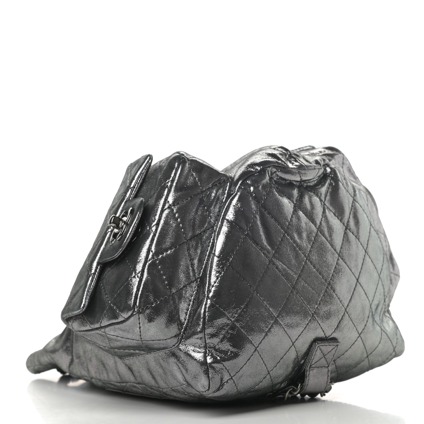 Iridescent Calfskin Large Backpack Is Back Dark Grey