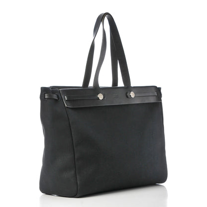 Hermes Toile Calfskin Herbag Cabas MM Black 4 of 14