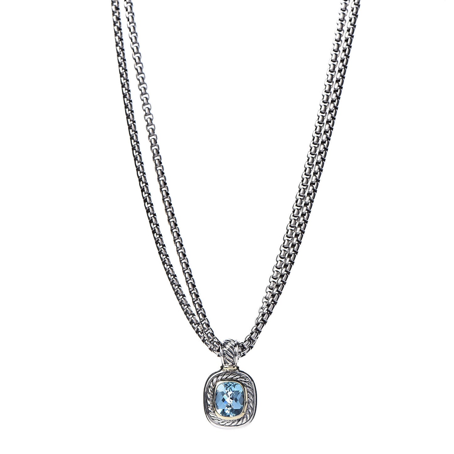 Sterling Silver Blue Topaz 12mm Albion Double Wheat Chain Pendant Necklace