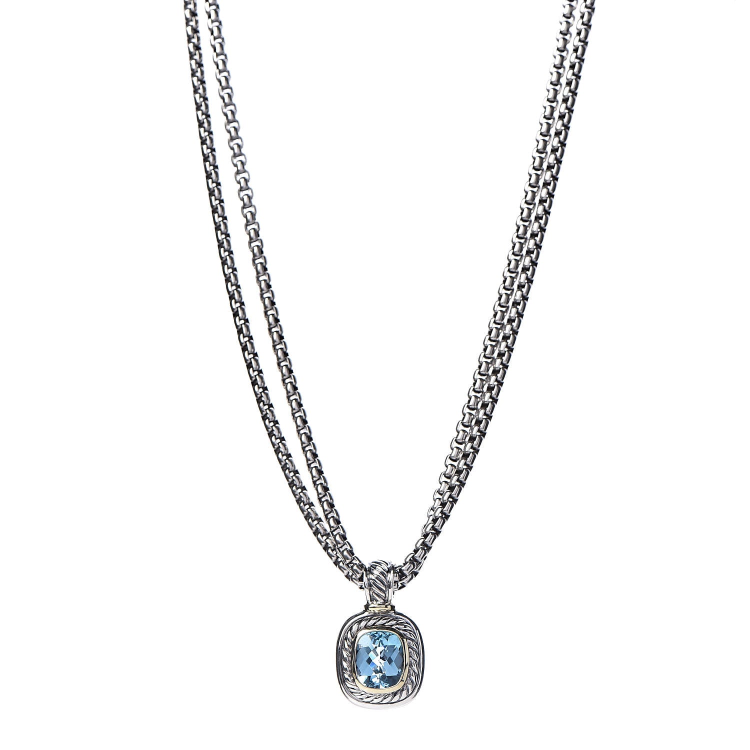 David Yurman Sterling Silver Blue Topaz 12mm Albion Double Wheat Chain Pendant Necklace 1 of 6