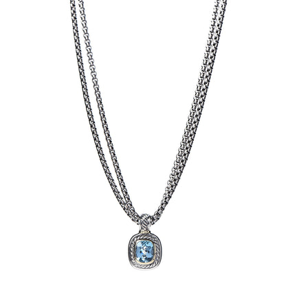 David Yurman Sterling Silver Blue Topaz 12mm Albion Double Wheat Chain Pendant Necklace 1 of 6