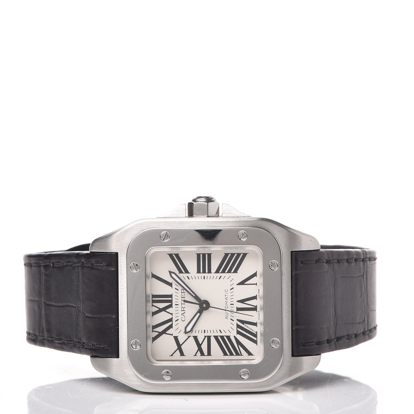 Stainless Steel Alligator 33mm Santos 100 Automatic Watch Brown