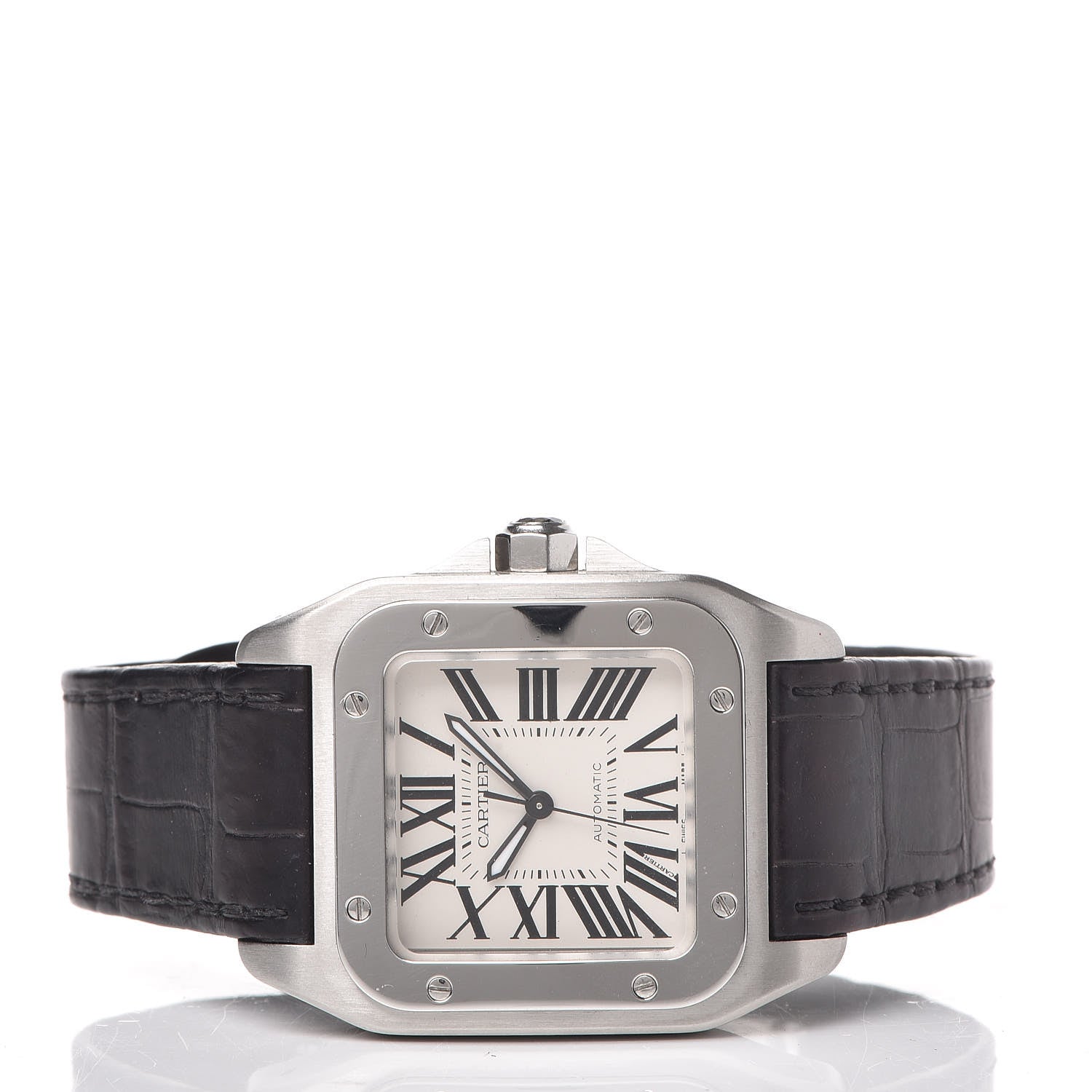 Cartier Stainless Steel Alligator 33mm Santos 100 Automatic Watch Brown 3 of 8