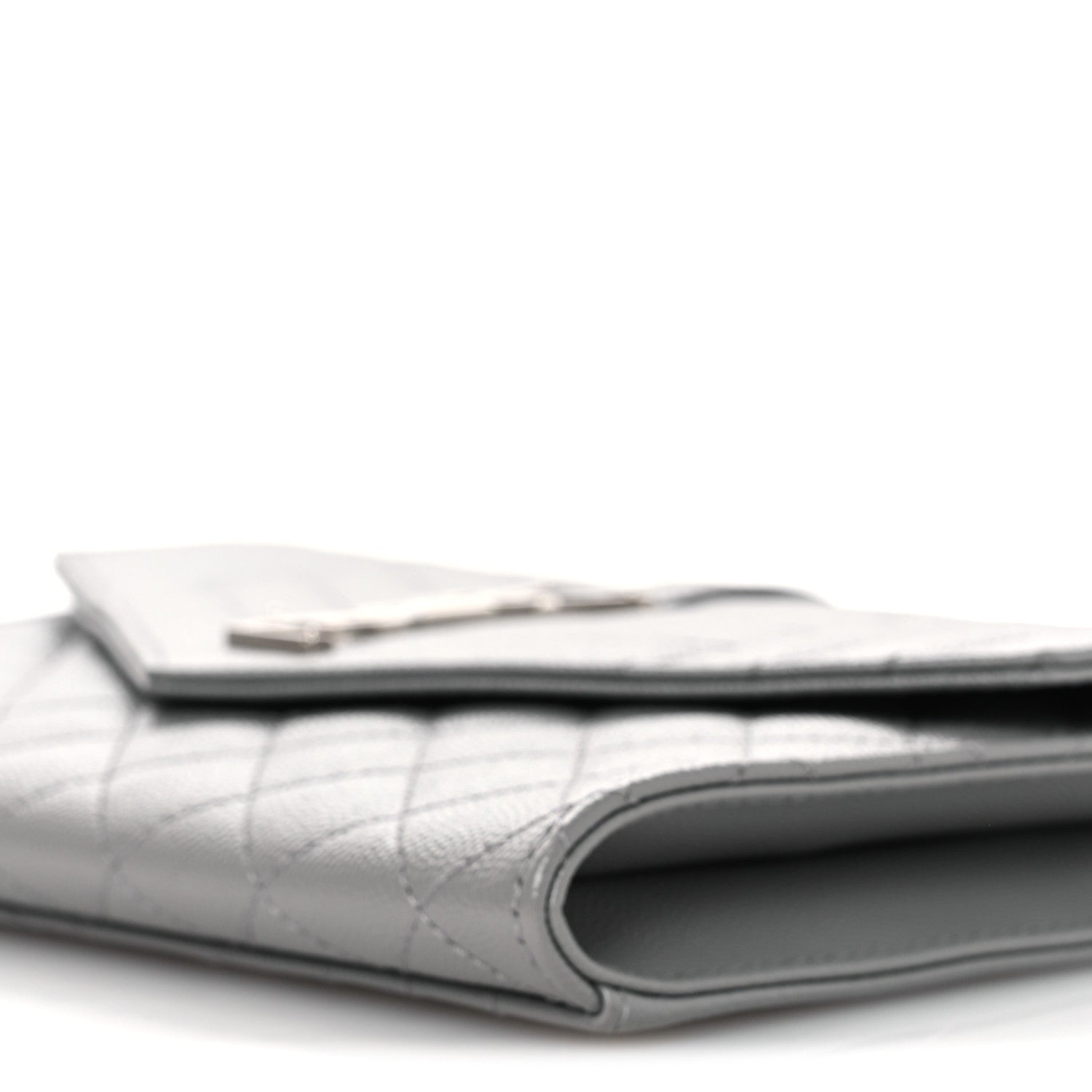 Saint Laurent Grain De Poudre Textured Mixed Matelasse Triquilt Monogram Clutch Storm 10 of 11