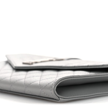 Saint Laurent Grain De Poudre Textured Mixed Matelasse Triquilt Monogram Clutch Storm 10 of 11