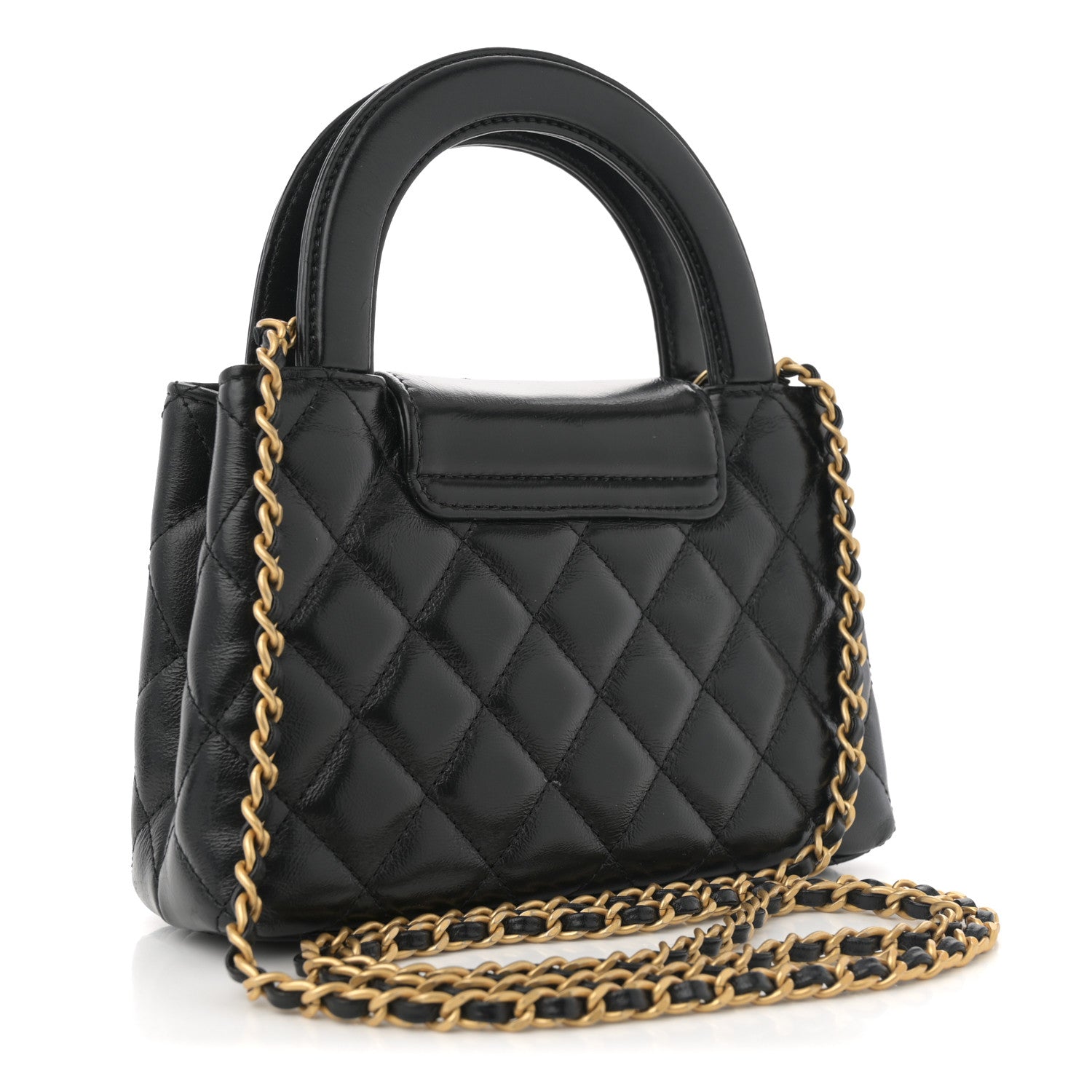 Chanel Shiny Aged Calfskin Quilted Nano Kelly Shopper Black 5 of 21