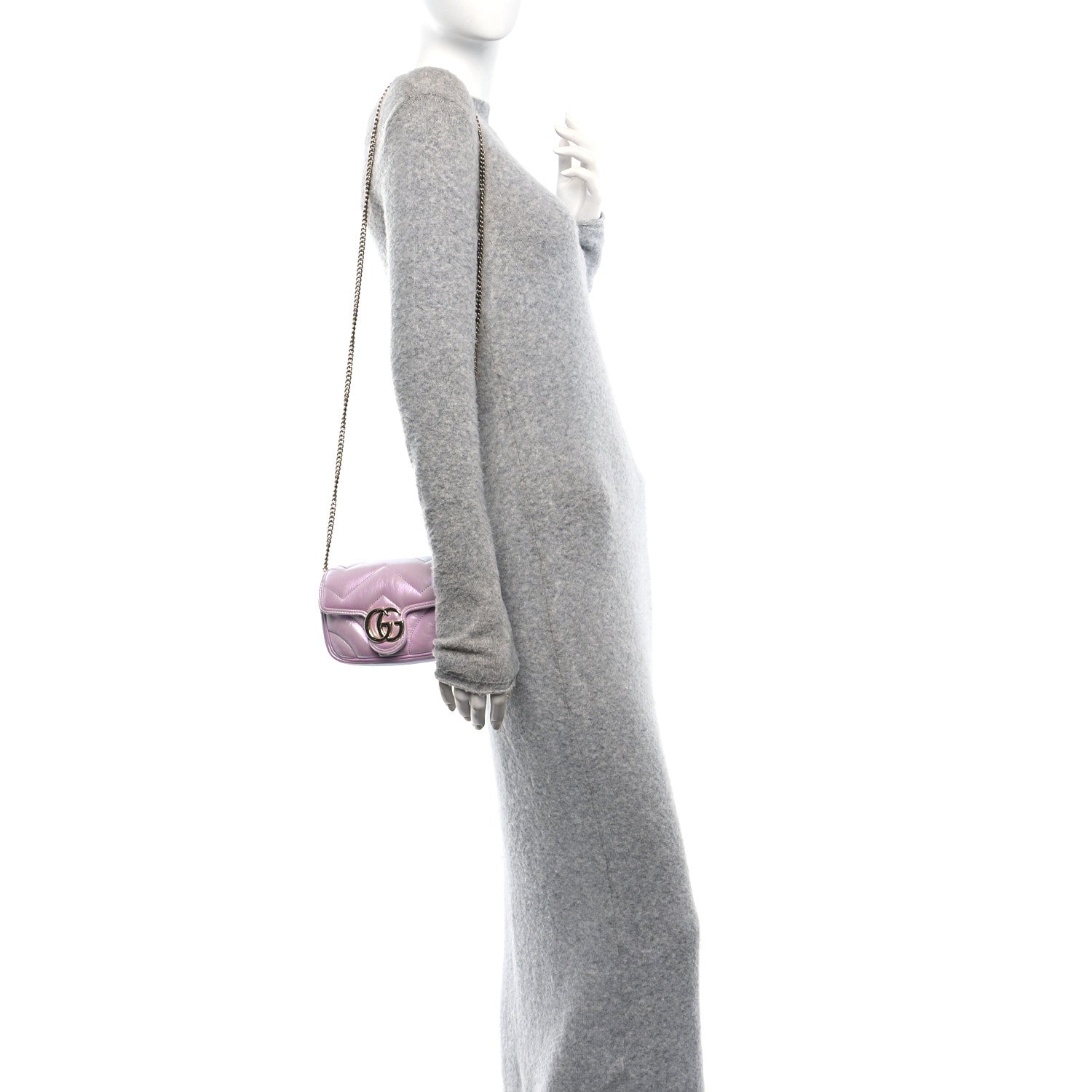 Gucci Iridescent Nappa Chevron Matelasse Super Mini GG Marmont Shoulder Bag Iridescent Escape Pink 2 of 9