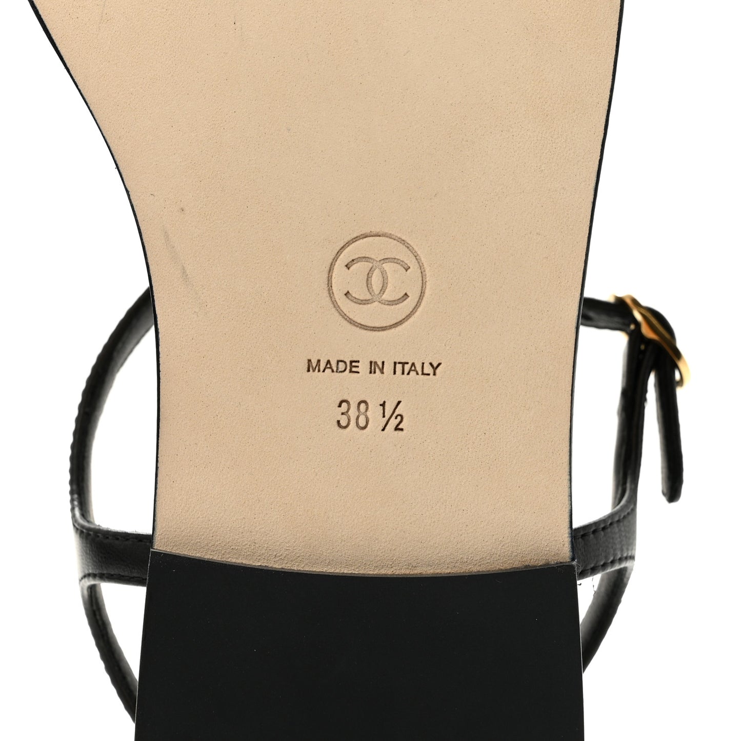 Lambskin CC Thong Sandals 38.5 Black Gold
