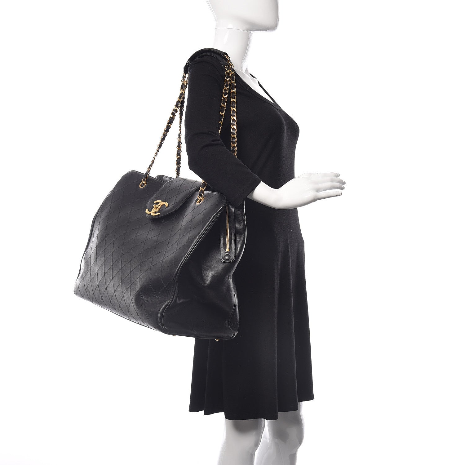 Chanel Calfskin Stitched XL Weekender Black 2 of 15