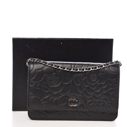 Chanel Lambskin Camellia Embossed Wallet On Chain WOC Black 11 of 11